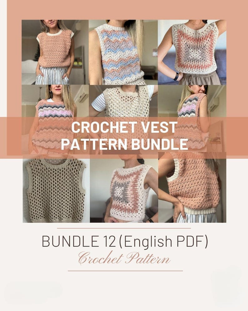 Bundle 12 vest crochet patterns : Digital download only English