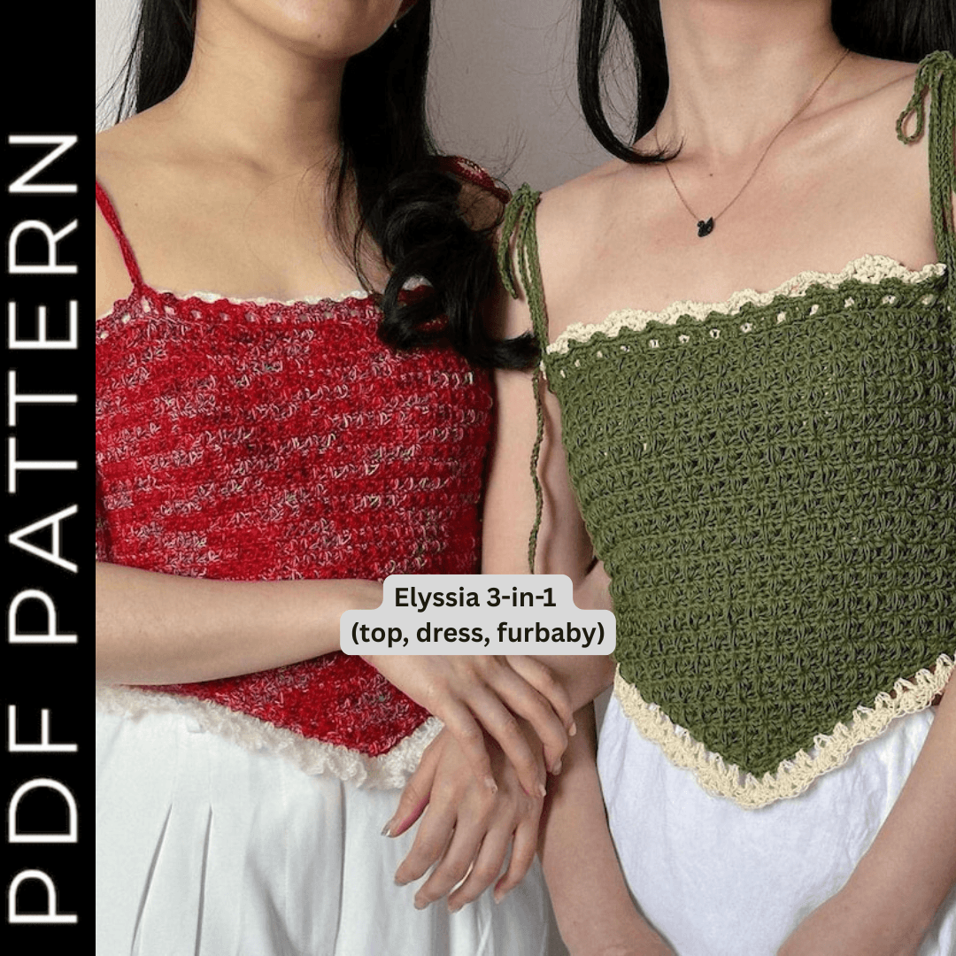 Elyssia 3-in-1 (top, dress, furbaby)  PDF Crochet Patterns